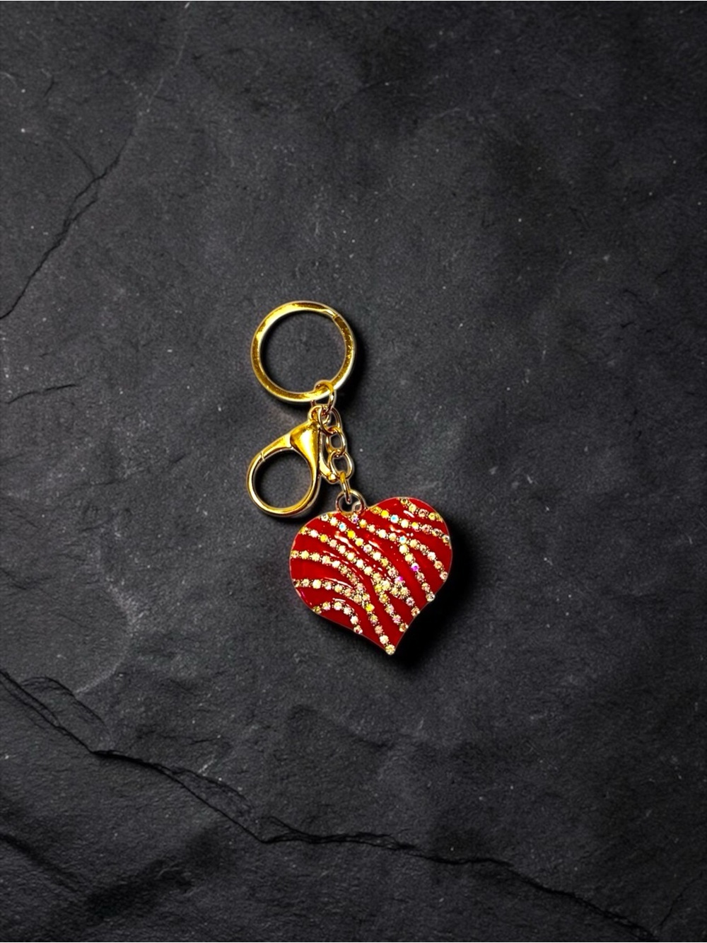 Gold-Tone Keyring with Red Crystal-Embellished Heart Charm NWT - Picture 2 of 5